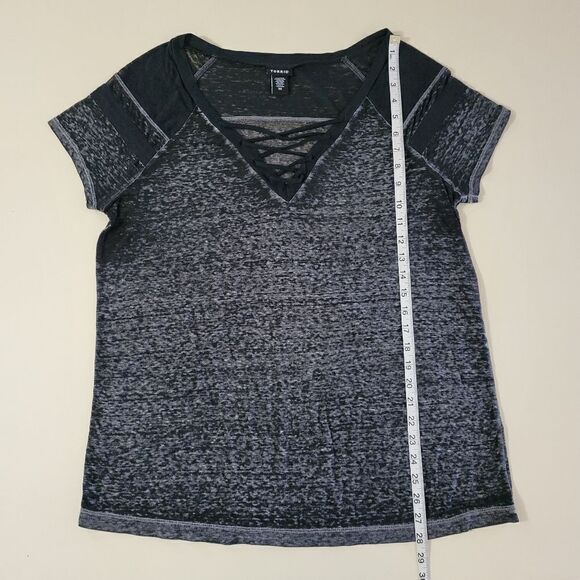 Torrid Women's Black Burnout V-neck Short Sleeve Pullover Top - Picture 7 of 13
